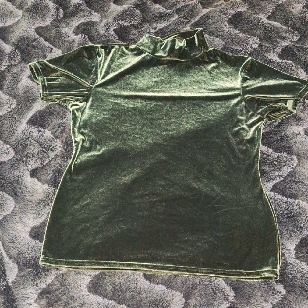 Kathy Ireland Green Velvety Shirtsleeved Turtleneck Top.